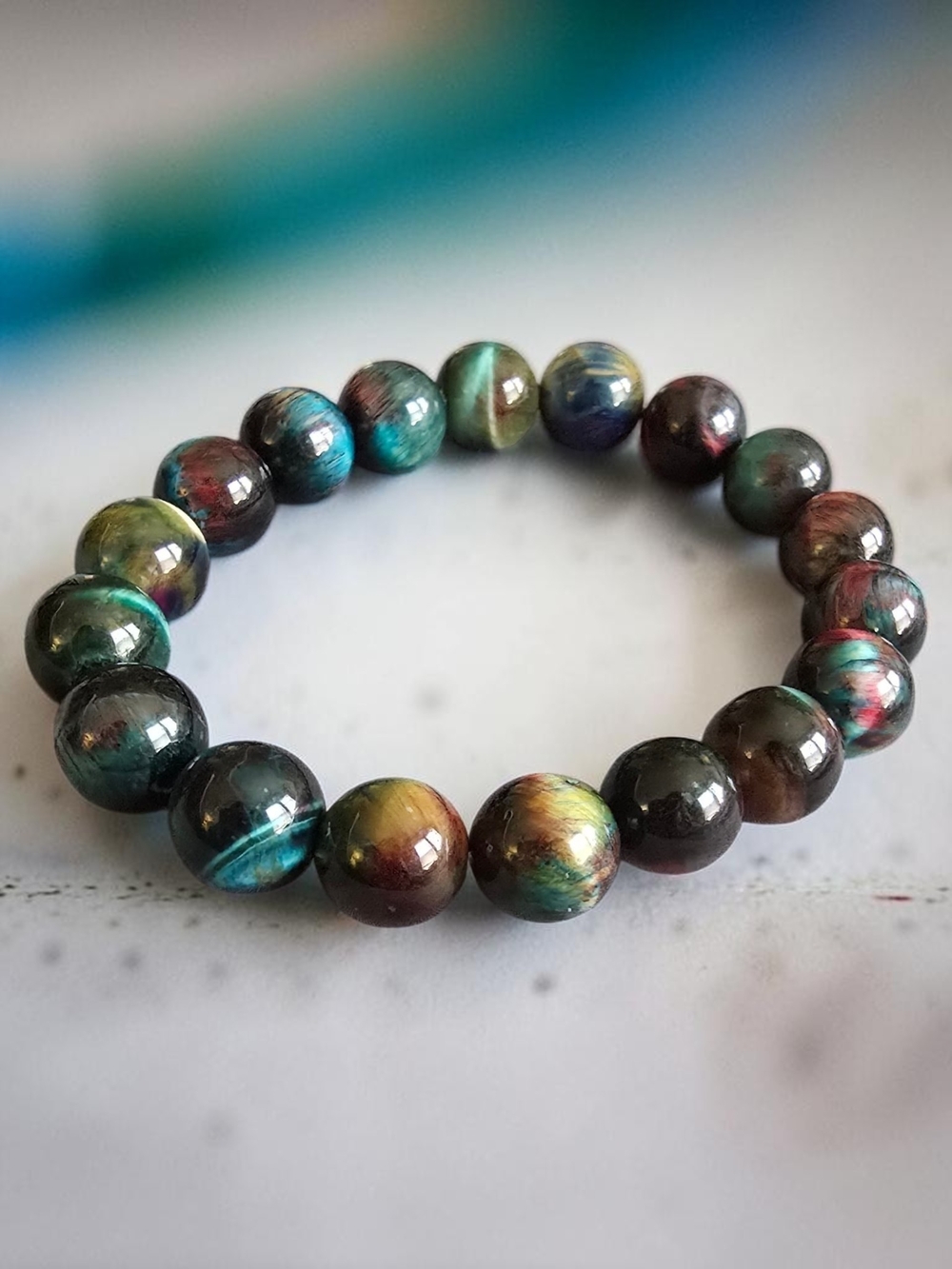Iridescent Multicolor Cosmic Tigers Eye Beaded Bracelet - Women Jewelry